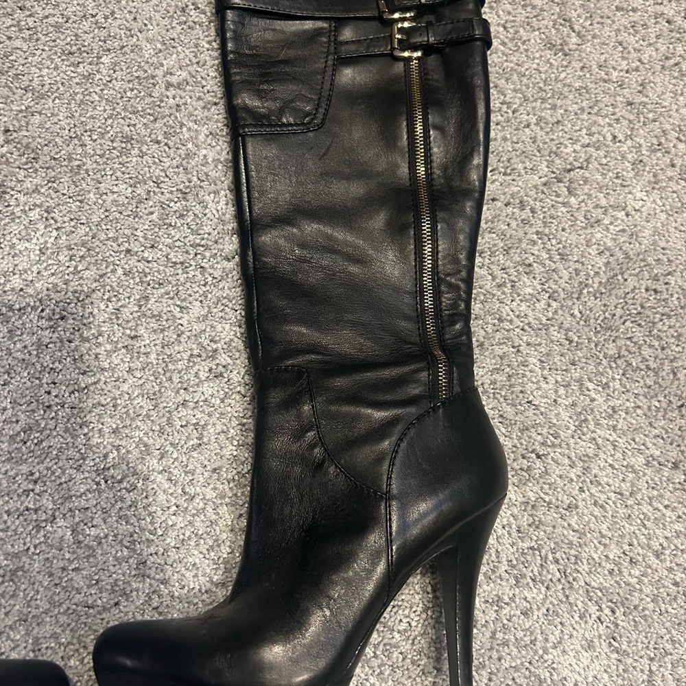 Nine West Black Leather Heeled Boots